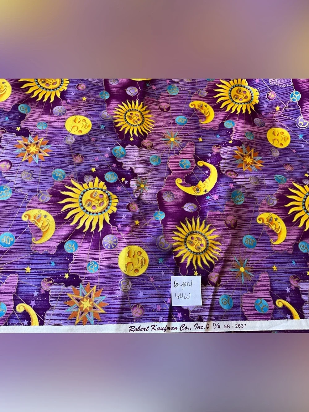Quilting Sewing Robert Kaufman Fabric Celestial-Theme Zodiac Purple 6 Yards